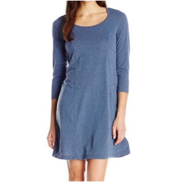 Prana Soskia Wool Blend 3/4 Sleeve Fit & Flare Blue Heather - Picture 1 of 8
